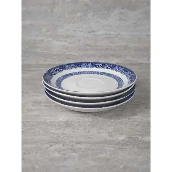Royal Cuthbertson Blue Willow Saucers, Set Of 4, 6" - Picture 2 of 6